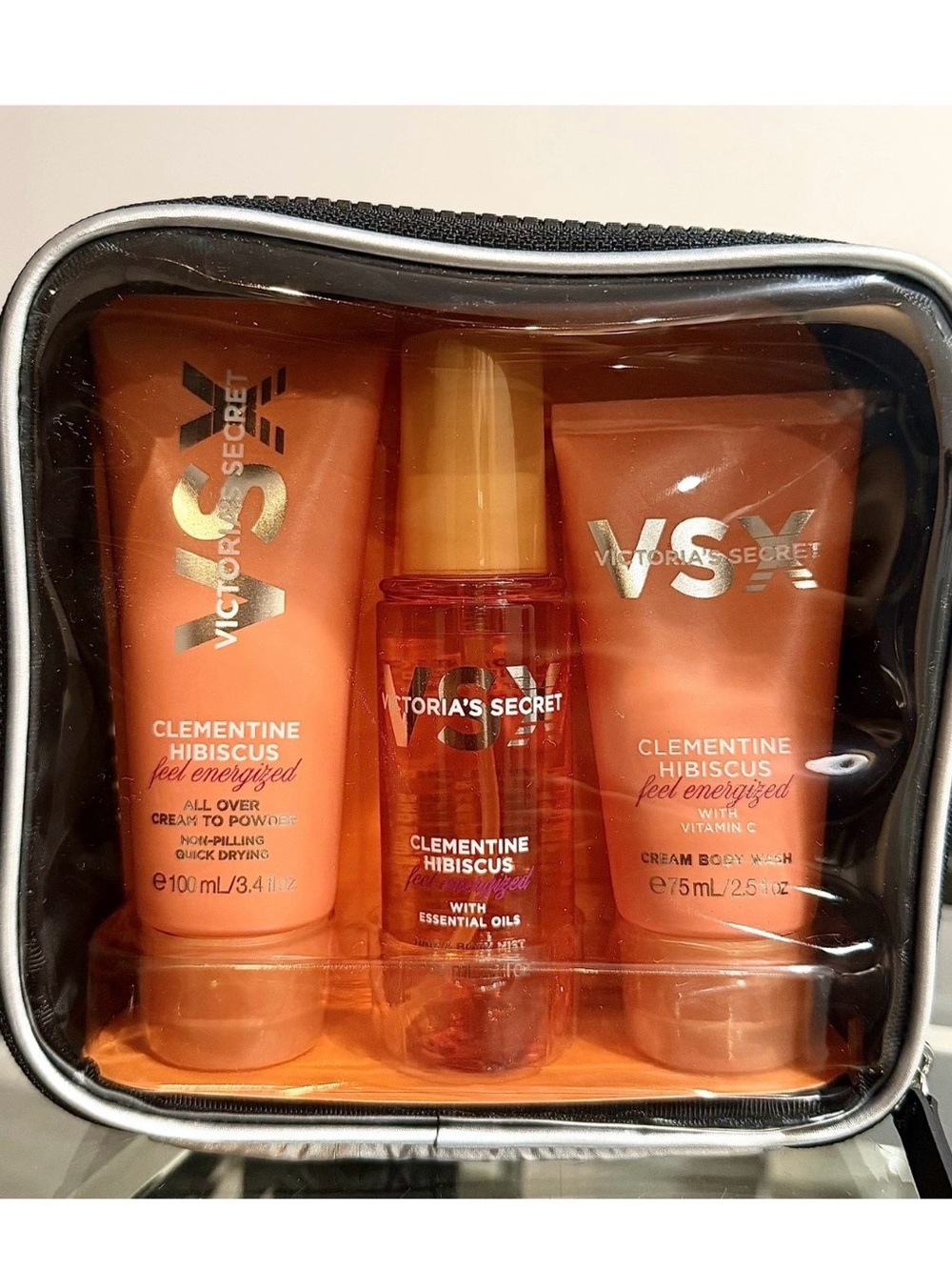 Victoria Secret 3-Piece Clementine Hibiscus Feel Energized Travel Set BNIB